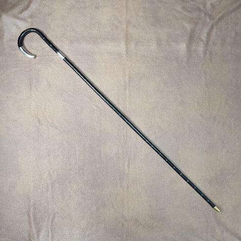 約 1910 年英國古董女士手杖,弧形手柄,純銀裝飾,83 厘米